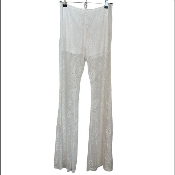 RAGA Lovely Floral Lace White Flare Pants.Size M - Picture 3 of 12